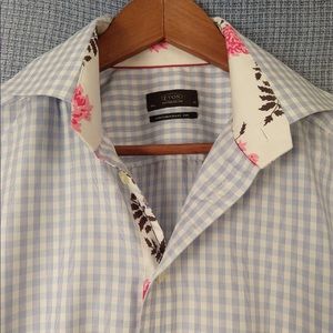 Eton 16.5 Button Down In Blue check w/ fun print